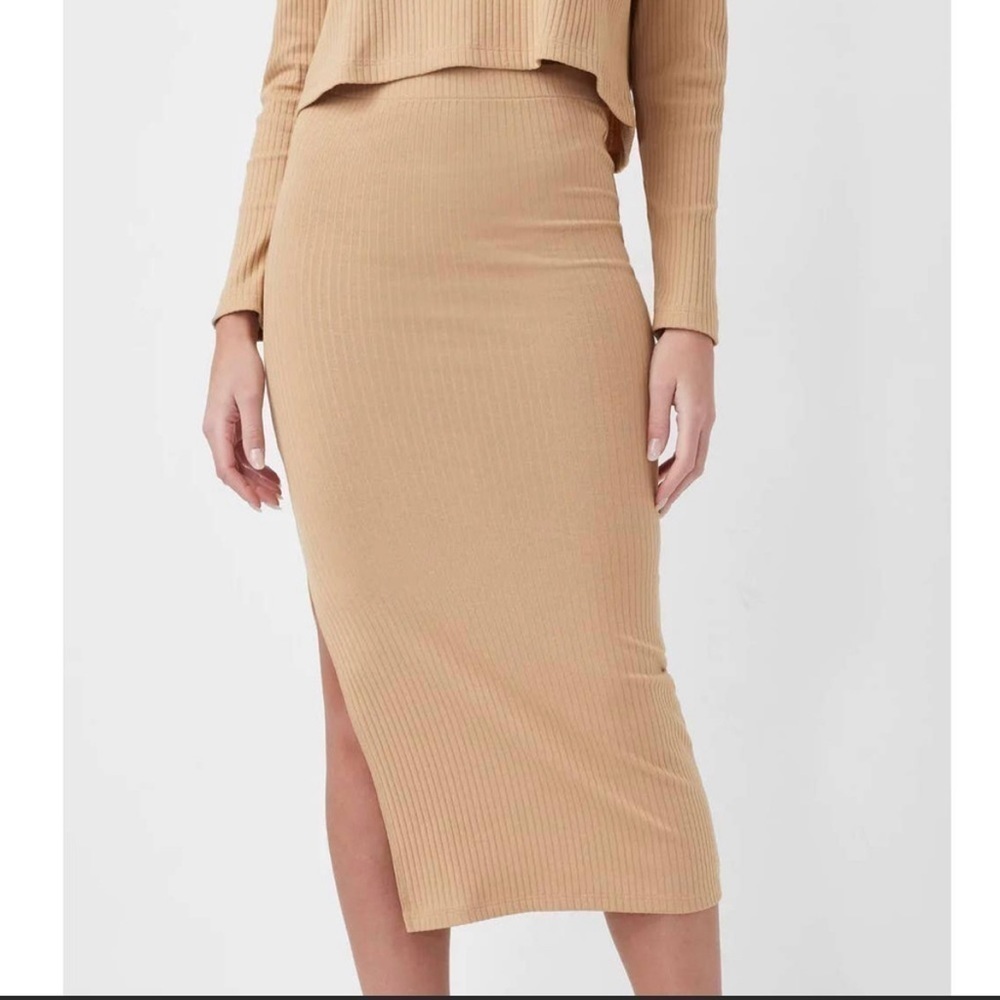 French Connection Palm Suede Beige Tommy ribbed pencil skirt NWT